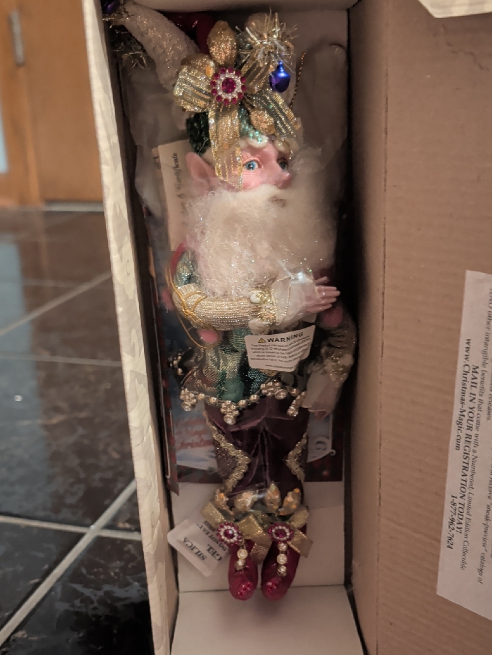 Mark Roberts Green, Gold and Burgundy Festive Elf Ornament